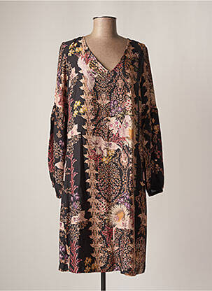 Robe mi-longue imprimé fleurs manches longues noir CREAM femme