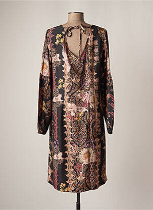 Robe mi-longue imprimé fleurs manches longues noir CREAM femme