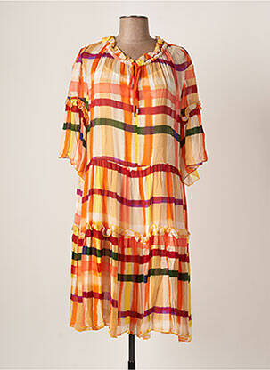Robe mi-longue orange TRICOT CHIC pour femme