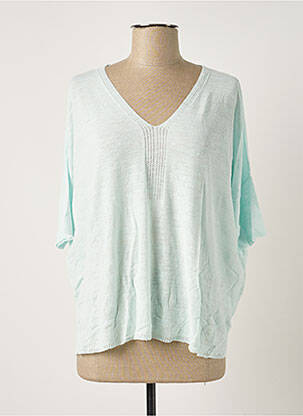 Pull col v manches courtes bleu POLES femme