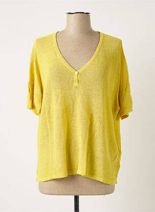 Pull col v manches courtes jaune POLES femme