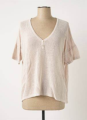 Pull col v manches courtes rose POLES femme