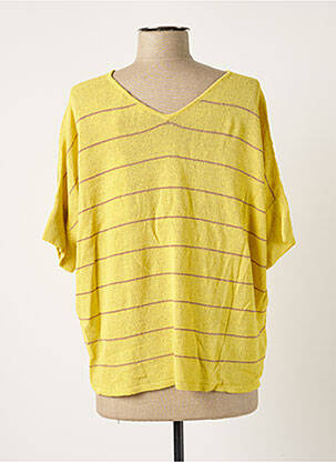 Pull col rond manches courtes jaune POLES femme