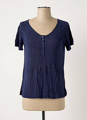 Pull tissage chiné manches courtes bleu POLES femme