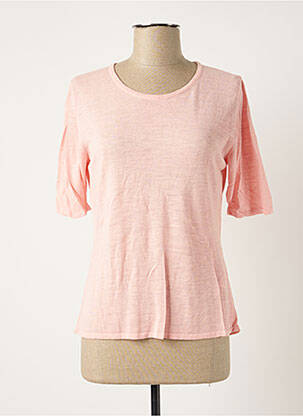 Pull tissage chiné manches courtes rose POLES femme