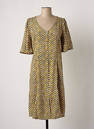 Robe mi-longue coupe fluide manches courtes jaune CREAM femme