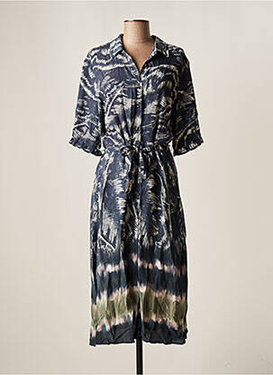 Robe mi-longue coupe fluide manches courtes bleu YEST femme
