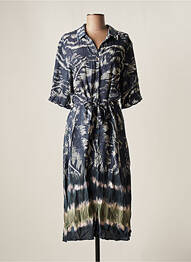 Robe mi-longue coupe fluide manches courtes bleu YEST femme