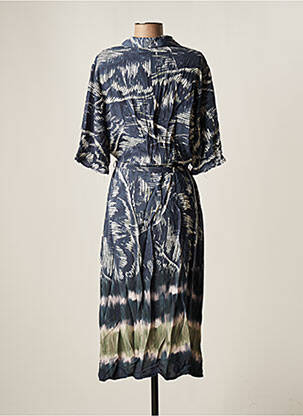 Robe mi-longue coupe fluide manches courtes bleu YEST femme
