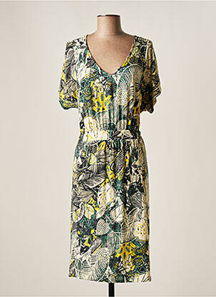 Robe mi-longue imprimé fleurs manches courtes vert YEST femme