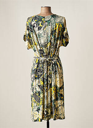 Robe mi-longue imprimé fleurs manches courtes vert YEST femme