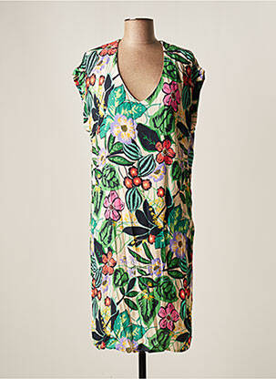 Robe mi-longue imprimé fleurs manches courtes vert MAE MAHE femme
