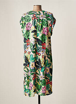 Robe mi-longue imprimé fleurs manches courtes vert MAE MAHE femme
