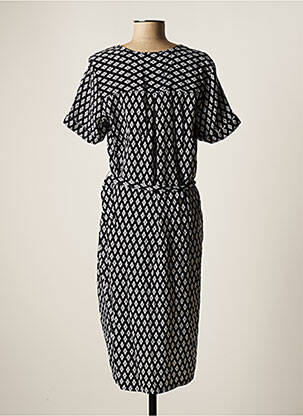 Robe mi-longue imprimé fantaisie manches courtes noir CONCEPT K femme