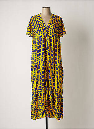 Robe longue imprimé fantaisie manches courtes jaune GENESIS femme