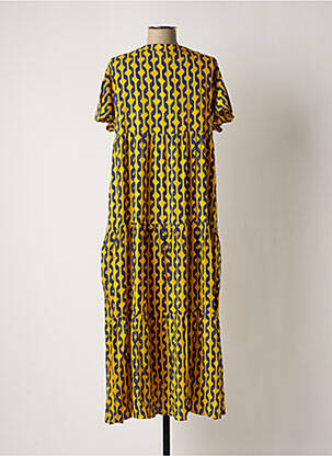 Robe longue imprimé fantaisie manches courtes jaune GENESIS femme