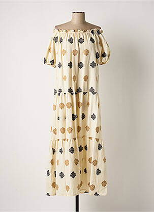 Robe longue manches courtes manches courtes beige IMPREVU femme
