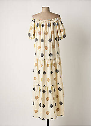 Robe longue manches courtes manches courtes beige IMPREVU femme