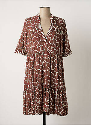 Robe mi-longue manches courtes manches courtes marron GENESIS femme