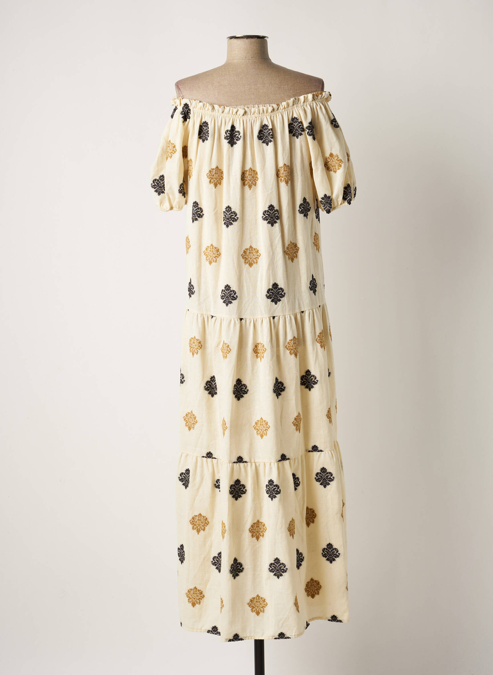 Robe longue manches courtes manches courtes beige IMPREVU femme