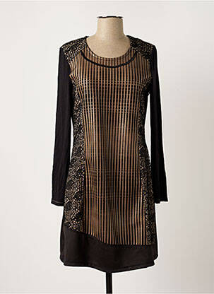 Robe mi-longue imprimé fantaisie manches longues noir KALISSON femme