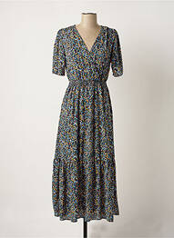 Robe longue imprimé fleurs manches courtes bleu MARINA V femme
