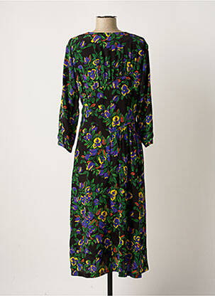 Robe mi-longue imprimé fleurs manches longues vert IDANO femme