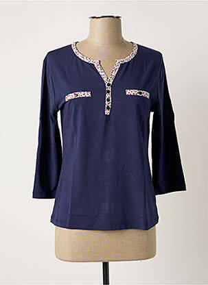 Top stretch manches 3/4 bleu SOIE POUR SOI femme