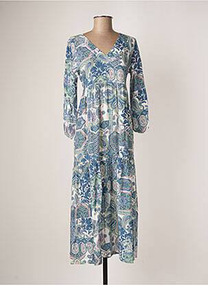 Robe mi-longue imprimé fleurs manches longues bleu GRIFFON femme