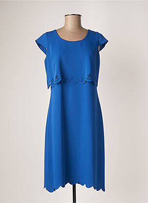 Robe mi-longue tissage crêpe manches courtes bleu FRANCE RIVOIRE femme
