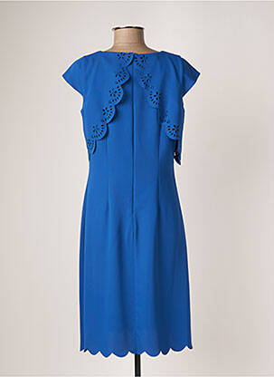 Robe mi-longue tissage crêpe manches courtes bleu FRANCE RIVOIRE femme
