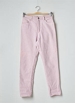 Jeans coupe slim broderie rivets taille haute rose MONKI femme
