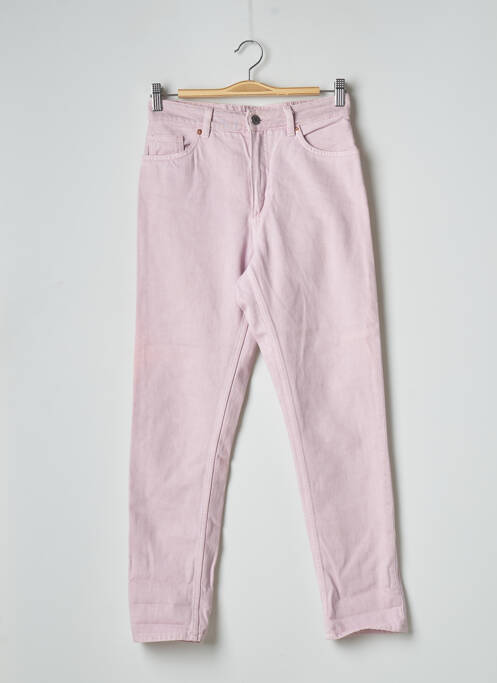 Jeans coupe slim broderie rivets taille haute rose MONKI femme