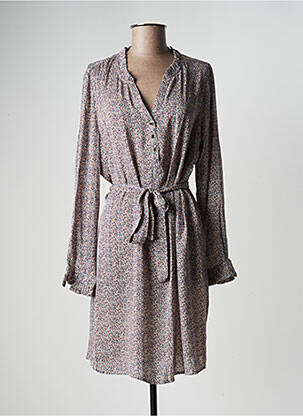 Robe mi-longue imprimé fantaisie manches longues beige SARAH JOHN femme