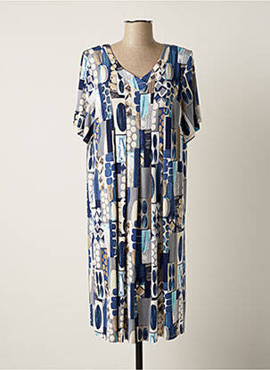 Robe mi-longue imprimé fantaisie manches courtes bleu BARANDI femme