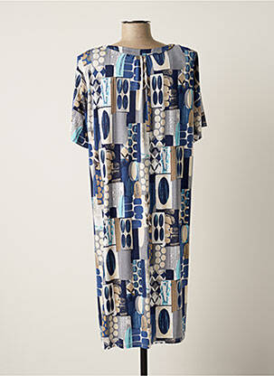 Robe mi-longue imprimé fantaisie manches courtes bleu BARANDI femme