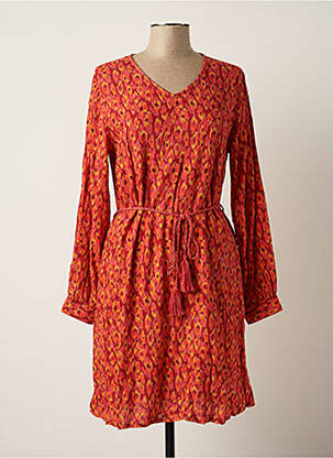 Robe mi-longue imprimé fantaisie manches longues rouge AGATHE & LOUISE femme