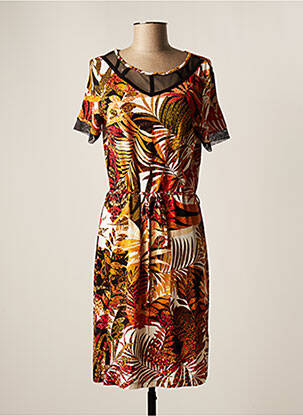 Robe mi-longue manches courtes manches courtes orange CHRISTINE LAURE femme