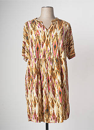 Robe mi-longue coupe fluide manches courtes marron CISO femme