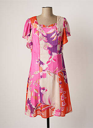 Robe mi-longue coupe évasée manches courtes rose GREGORY PAT femme
