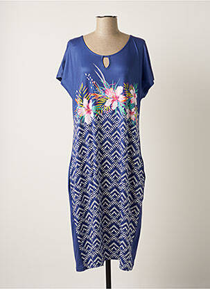 Robe mi-longue imprimé fantaisie manches courtes bleu ROSE POMME femme