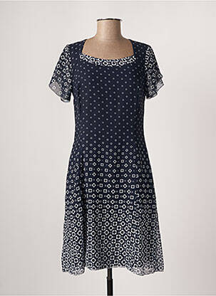 Robe mi-longue tissage crêpe manches courtes bleu FRANCE RIVOIRE femme