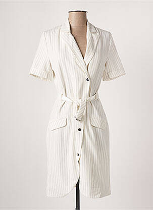 Robe mi-longue tissage crêpe manches courtes blanc EVA KAYAN femme