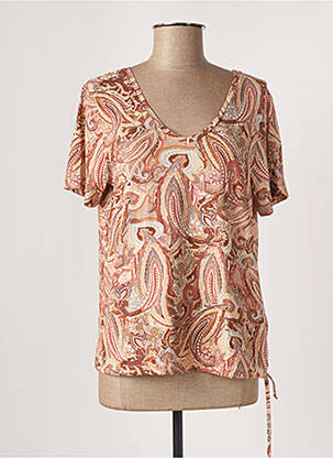T-shirt col v manches courtes rose CREAM femme