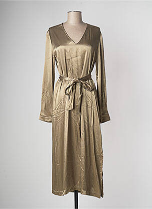 Robe mi-longue coupe fluide manches longues marron FLOOR femme