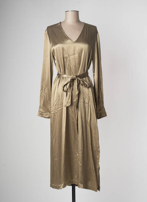 Robe mi-longue coupe fluide manches longues marron FLOOR femme