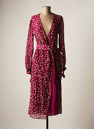 Robe mi-longue imprimé fleurs manches longues violet DIEGA femme