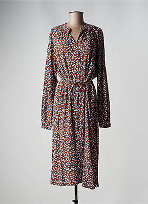 Robe mi-longue coupe fluide manches longues marron PULZ JEANS femme
