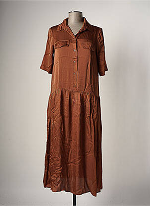 Robe longue manches courtes manches courtes marron LA FEE MARABOUTEE femme