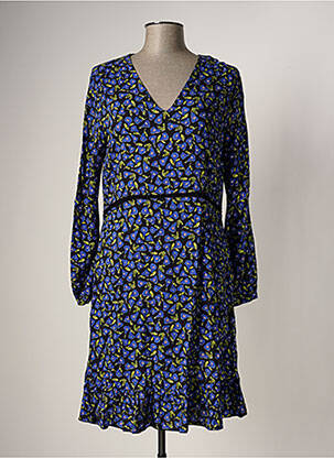 Robe mi-longue imprimé fantaisie manches longues bleu LA FEE MARABOUTEE femme